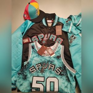 Michelle And Ness San Antonio Spurs Jacket/Jersey/Hat/Shorts NWT